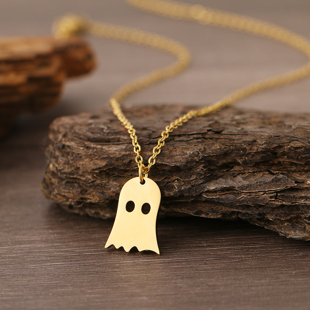 Sterling Gold Tiny Ghost Necklace: Halloween Spooky Boo Emoji
