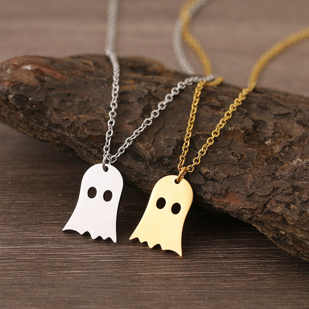 Sterling Gold Tiny Ghost Necklace: Halloween Spooky Boo Emoji