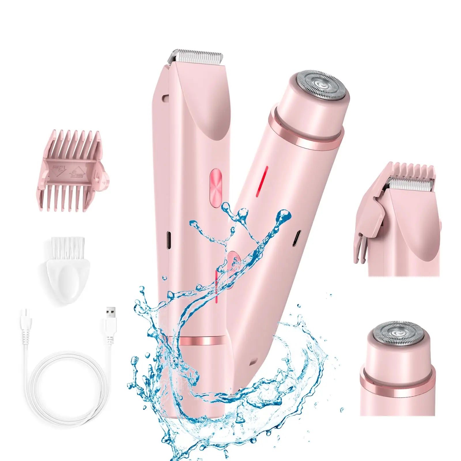 Women Electric Razors 2 in 1 Dual-Head Painless Bikini Trimmer Wet Dry